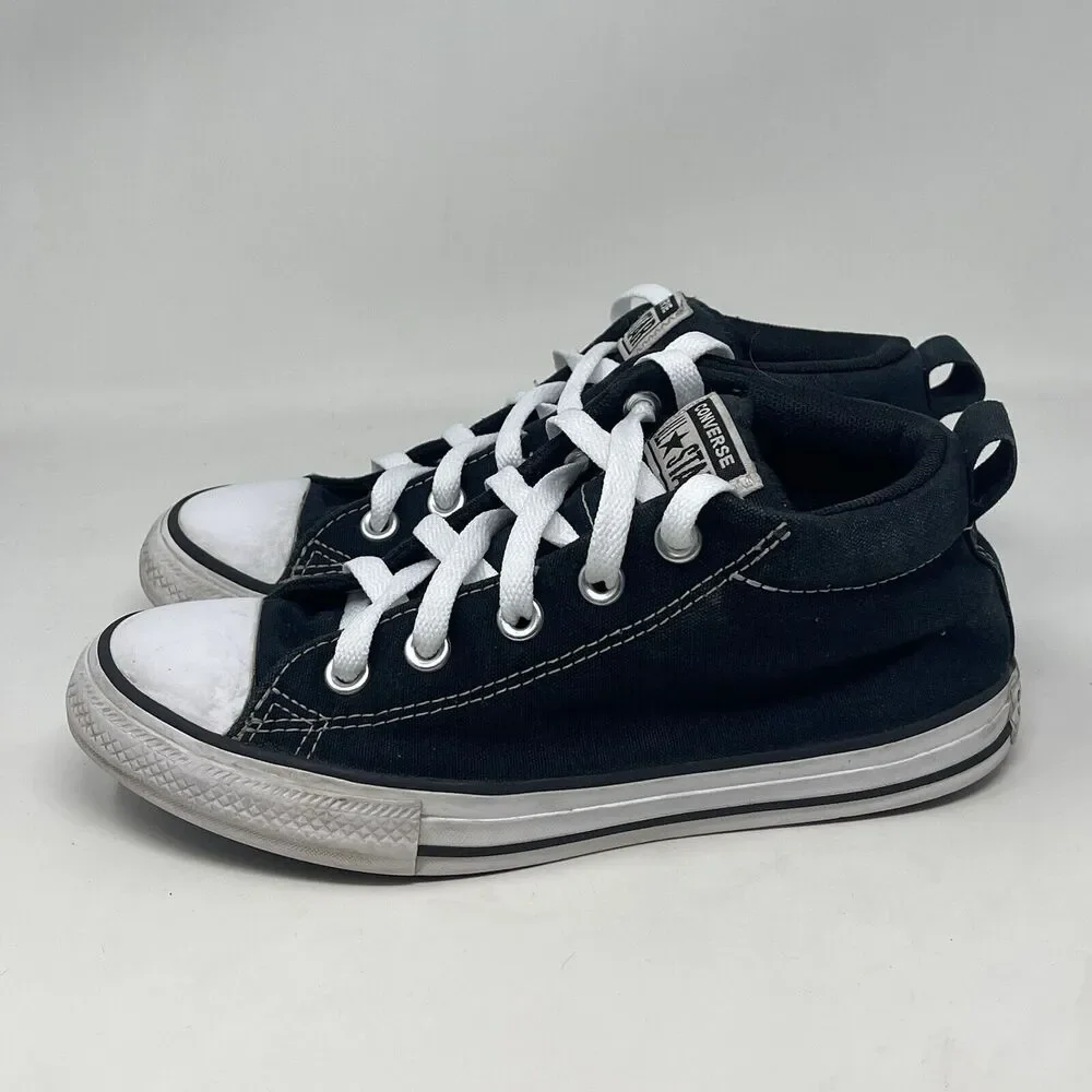 Converse All Star Mid Top Shoes Kids Size 3 Black Canvas Sneakers